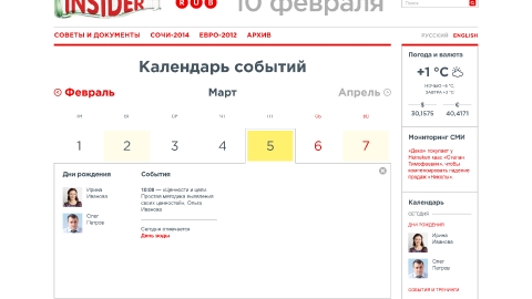 Разработка корпоративного портала «Insider» для компании Coca-Cola на базе платформы Microsoft Sharepoint